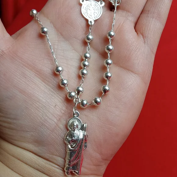 925 sterling SILVER men and women/Catholic ROSARIO necklace - Picture 15 of 16